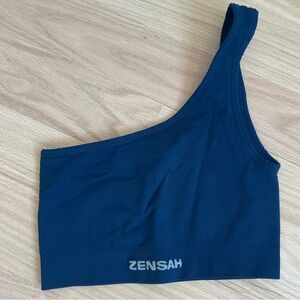 Zensah Women's One-Shoulder Athletic Sports Bra, Blue Medium NEW